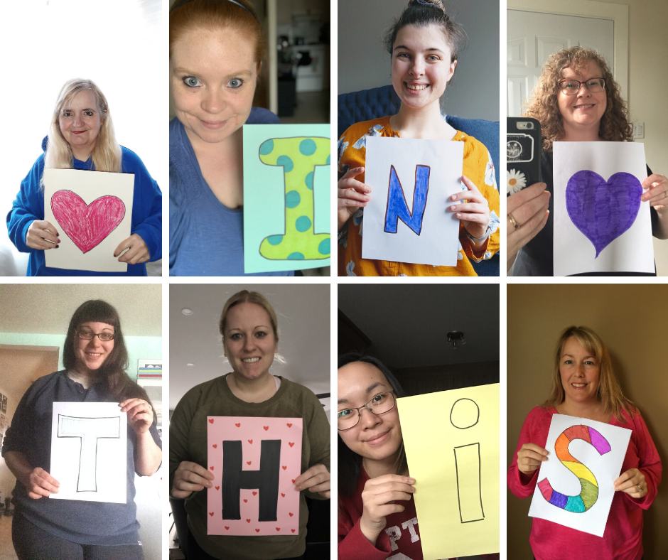 Collage of 8 early childhood educators each holding letters to spell out "in this"