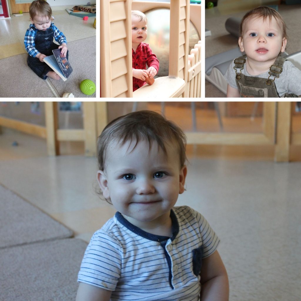 A collage of photos of a male toddler